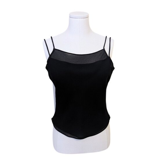 Vintage 90s Joseph Ribkoff Black Mesh Cami Top Layered Gothic Whimsygoth Sz 8 - Picture 1 of 7